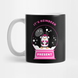 It Is Reindeer Present Penguin (Pink) Mug